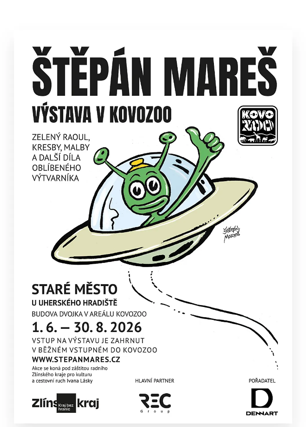 Plakát k výstavě Štěpán Mareš — Výstava v Kovozoo, 1. 6. — 30. 8. 2026